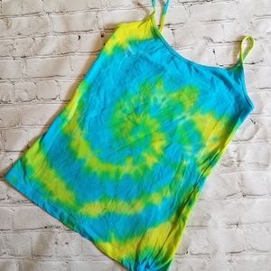 Hand Dyed Turquoise, Yellow & Green Tie Dye Cami